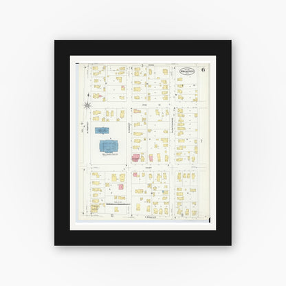 Old map wall art mockup — black gallery frame with white mat — Sanborn Fire Insurance Map from Bowling Green, Wood County, Ohio (1908), Sheet #0006