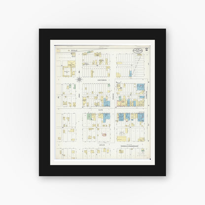 Old map wall art mockup — black gallery frame with white mat — Sanborn Fire Insurance Map from Pipestone, Pipestone County, Minnesota (1898), Sheet #0002