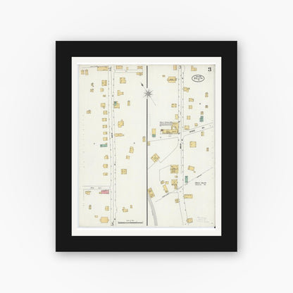 Old map wall art mockup — black gallery frame with white mat — Sanborn Fire Insurance Map from Delta, York County, Pennsylvania (1899), Sheet #0003