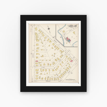 Old map wall art mockup — black gallery frame with white mat — Sanborn Fire Insurance Map from Norwalk, Huron County, Ohio (1922), Sheet #0023