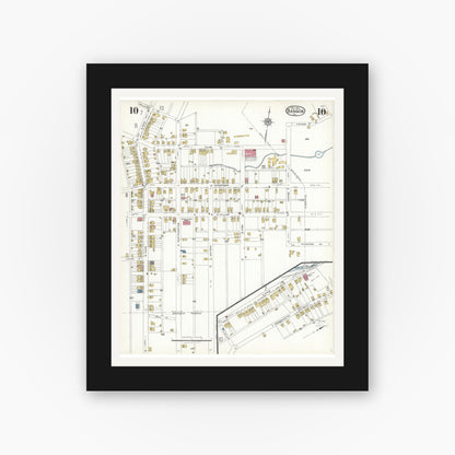 Old map wall art mockup — black gallery frame with white mat — Sanborn Fire Insurance Map from Bangor, Northampton County, Pennsylvania (1923), Sheet #0010