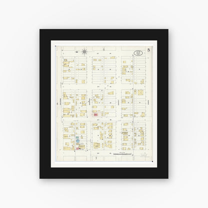 Old map wall art mockup — black gallery frame with white mat — Sanborn Fire Insurance Map from Ely, Saint Louis County, Minnesota (1906), Sheet #0005