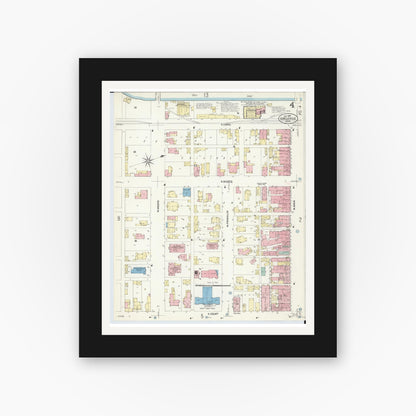 Old map wall art mockup — black gallery frame with white mat — Sanborn Fire Insurance Map from Circleville, Pickaway County, Ohio (1907), Sheet #0004