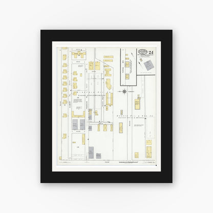 Old map wall art mockup — black gallery frame with white mat — Sanborn Fire Insurance Map from Ranger, Eastland County, Texas (1920), Sheet #0024