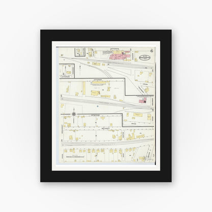 Old map wall art mockup — black gallery frame with white mat — Sanborn Fire Insurance Map from New Lexington, Perry County, Ohio (1909), Sheet #0006