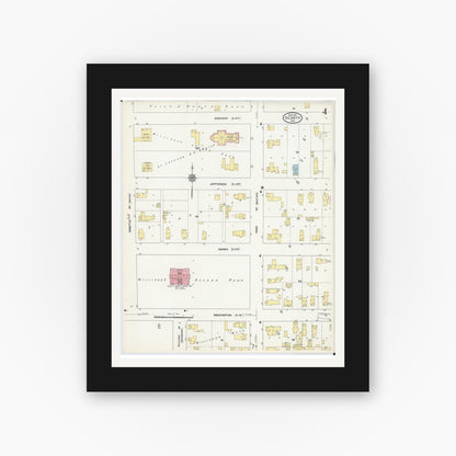 Old map wall art mockup — black gallery frame with white mat — Sanborn Fire Insurance Map from Oconto, Oconto County, Wisconsin (1911), Sheet #0004