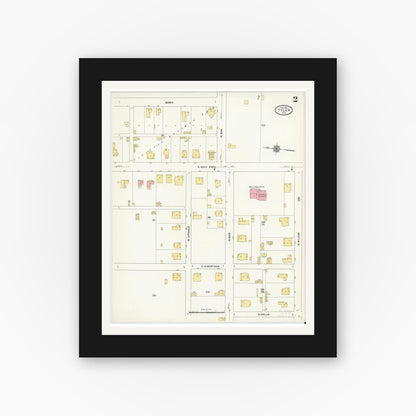 Old map wall art mockup — black gallery frame with white mat — Sanborn Fire Insurance Map from Tyler, Smith County, Texas (1912), Sheet #0002
