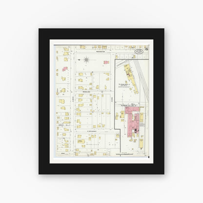 Old map wall art mockup — black gallery frame with white mat — Sanborn Fire Insurance Map from Salem, Columbiana County, Ohio (1898), Sheet #0006