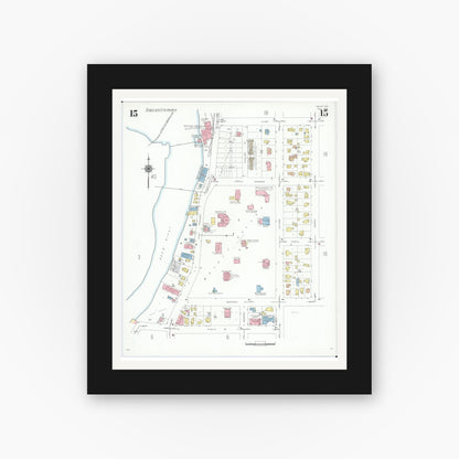 Old map wall art mockup — black gallery frame with white mat — Sanborn Fire Insurance Map from Beloit, Rock County, Wisconsin (1939), Sheet #0015