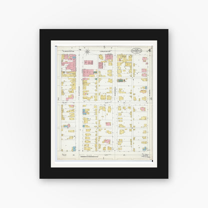 Old map wall art mockup — black gallery frame with white mat — Sanborn Fire Insurance Map from Greenfield, Highland County, Ohio (1899), Sheet #0004