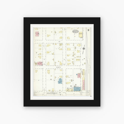 Old map wall art mockup — black gallery frame with white mat — Sanborn Fire Insurance Map from Wauchula, Hardee County, Florida (1914), Sheet #0003