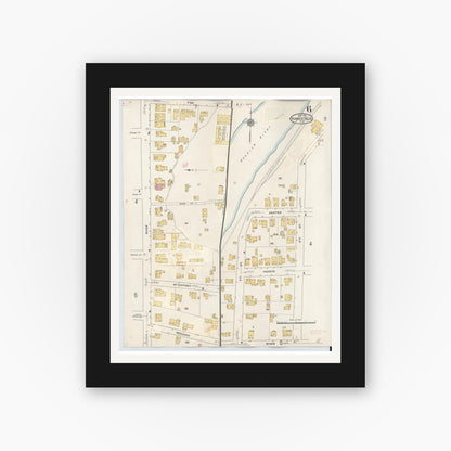 Old map wall art mockup — black gallery frame with white mat — Sanborn Fire Insurance Map from Hoosick Falls, Rensselaer County, New York (1945), Sheet #0006