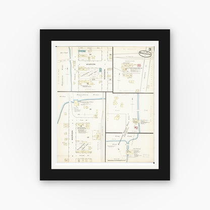 Old map wall art mockup — black gallery frame with white mat — Sanborn Fire Insurance Map from Manchester, Delaware County, Iowa (1886), Sheet #0003