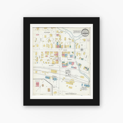 Old map wall art mockup — black gallery frame with white mat — Sanborn Fire Insurance Map from Mazomanie, Dane County, Wisconsin (1905), Sheet #0001
