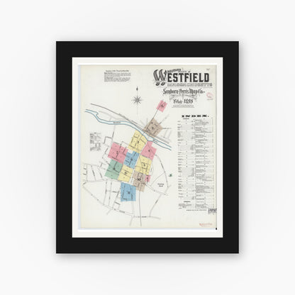 Old map wall art mockup — black gallery frame with white mat — Sanborn Fire Insurance Map from Westfield, Hampden County, Massachusetts (1895), Sheet #0001