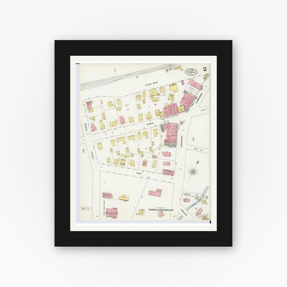 Old map wall art mockup — black gallery frame with white mat — Sanborn Fire Insurance Map from Geneva, Ashtabula County, Ohio (1898), Sheet #0002