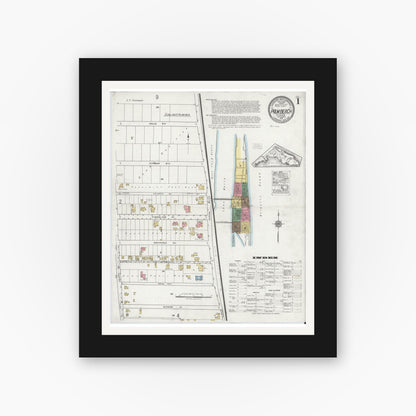 Old map wall art mockup — black gallery frame with white mat — Sanborn Fire Insurance Map from Palm Beach, Palm Beach County, Florida (1919), Sheet #0001