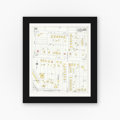 Old map wall art mockup — black gallery frame with white mat — Sanborn Fire Insurance Map from Royal Oak, Oakland County, Michigan (1926), Sheet #0022