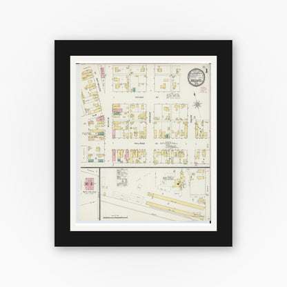 Old map wall art mockup — black gallery frame with white mat — Sanborn Fire Insurance Map from Holgate, Henry County, Ohio (1895), Sheet #0001
