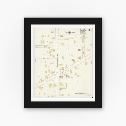 Old map wall art mockup — black gallery frame with white mat — Sanborn Fire Insurance Map from Peninsula, Summit County, Ohio (1916), Sheet #0003