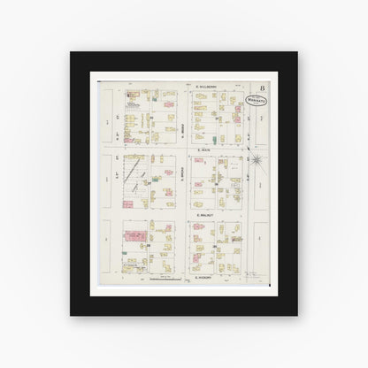 Old map wall art mockup — black gallery frame with white mat — Sanborn Fire Insurance Map from Mankato, Blue Earth County, Minnesota (1889), Sheet #0008