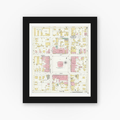 Old map wall art mockup — black gallery frame with white mat — Sanborn Fire Insurance Map from Boonville, Warrick County, Indiana (1907), Sheet #0007