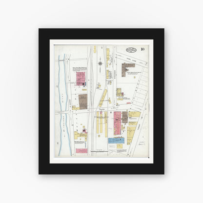 Old map wall art mockup — black gallery frame with white mat — Sanborn Fire Insurance Map from West Bend, Washington County, Wisconsin (1919), Sheet #0010