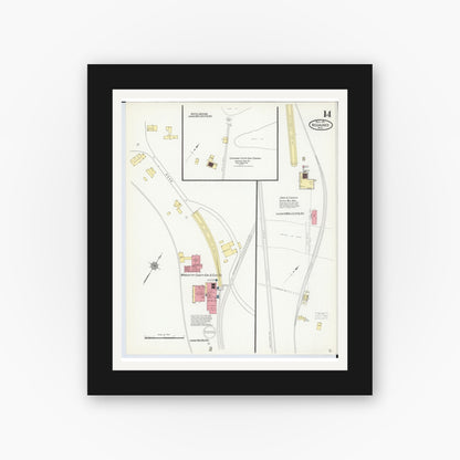 Old map wall art mockup — black gallery frame with white mat — Sanborn Fire Insurance Map from Negaunee, Marquette County, Michigan (1911), Sheet #0014