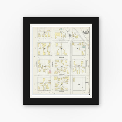 Old map wall art mockup — black gallery frame with white mat — Sanborn Fire Insurance Map from Houston, Harris County, Texas (1890), Sheet #0007