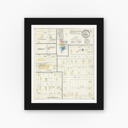 Old map wall art mockup — black gallery frame with white mat — Sanborn Fire Insurance Map from Minier, Tazewell County, Illinois (1913) - Complete Map Set
