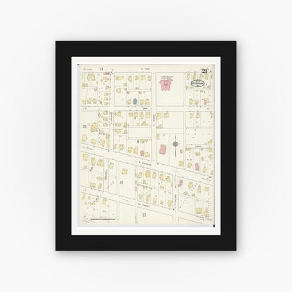 Old map wall art mockup — black gallery frame with white mat — Sanborn Fire Insurance Map from Mount Vernon, Knox County, Ohio (1913), Sheet #0021