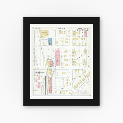 Old map wall art mockup — black gallery frame with white mat — Sanborn Fire Insurance Map from Fairmont, Martin County, Minnesota (1917), Sheet #0002