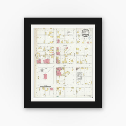 Old map wall art mockup — black gallery frame with white mat — Sanborn Fire Insurance Map from Brownstown, Jackson County, Indiana (1899) - Complete Map Set