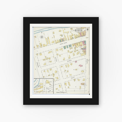Old map wall art mockup — black gallery frame with white mat — Sanborn Fire Insurance Map from Williamston, Ingham County, Michigan (1893), Sheet #0002