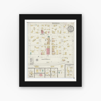 Old map wall art mockup — black gallery frame with white mat — Sanborn Fire Insurance Map from Burr Oak, Saint Joseph County, Michigan (1899), Sheet #0001