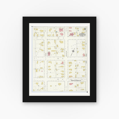 Old map wall art mockup — black gallery frame with white mat — Sanborn Fire Insurance Map from Constantine, Saint Joseph County, Michigan (1916), Sheet #0003