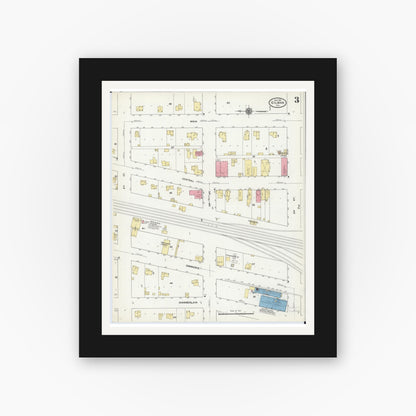Old map wall art mockup — black gallery frame with white mat — Sanborn Fire Insurance Map from Gilman, Iroquois County, Illinois (1911), Sheet #0003