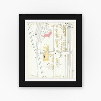 Old map wall art mockup — black gallery frame with white mat — Sanborn Fire Insurance Map from Phillipsburg, Warren County, New Jersey (1916), Sheet #0011