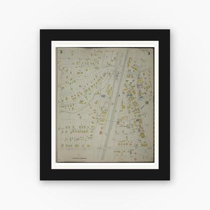 Old map wall art mockup — black gallery frame with white mat — Sanborn Fire Insurance Map from Clark's Summit, Lackawanna County, Pennsylvania (1942), Sheet #0003