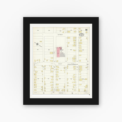 Old map wall art mockup — black gallery frame with white mat — Sanborn Fire Insurance Map from Berwick, Columbia County, Pennsylvania (1913), Sheet #0019