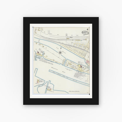 Old map wall art mockup — black gallery frame with white mat — Sanborn Fire Insurance Map from Menominee, Menominee County, Michigan (1890), Sheet #0004