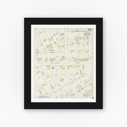 Old map wall art mockup — black gallery frame with white mat — Sanborn Fire Insurance Map from Hazleton, Luzerne County, Pennsylvania (1895), Sheet #0024