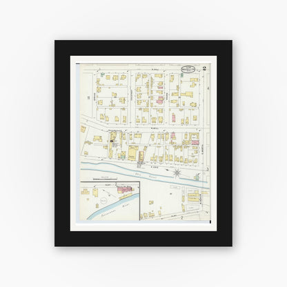 Old map wall art mockup — black gallery frame with white mat — Sanborn Fire Insurance Map from Massillon, Stark County, Ohio (1896), Sheet #0002