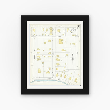 Old map wall art mockup — black gallery frame with white mat — Sanborn Fire Insurance Map from Orlando, Orange County, Florida (1908), Sheet #0013