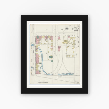 Old map wall art mockup — black gallery frame with white mat — Sanborn Fire Insurance Map from Marietta, Washington County, Ohio (1890), Sheet #0005