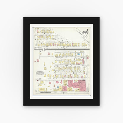 Old map wall art mockup — black gallery frame with white mat — Sanborn Fire Insurance Map from Steubenville, Jefferson County, Ohio (1913), Sheet #0004