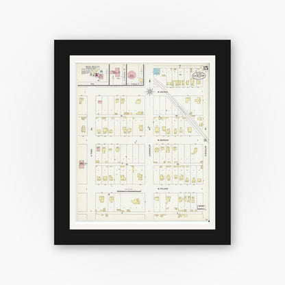 Old map wall art mockup — black gallery frame with white mat — Sanborn Fire Insurance Map from Denison, Grayson County, Texas (1897), Sheet #0015