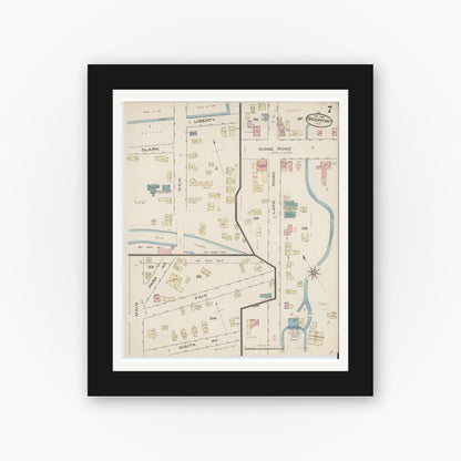 Old map wall art mockup — black gallery frame with white mat — Sanborn Fire Insurance Map from Brockport, Monroe County, New York (1885), Sheet #0007