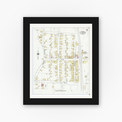 Old map wall art mockup — black gallery frame with white mat — Sanborn Fire Insurance Map from Hyndman, Bedford County, Pennsylvania (1910), Sheet #0003