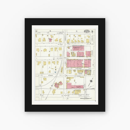 Old map wall art mockup — black gallery frame with white mat — Sanborn Fire Insurance Map from Brenham, Washington County, Texas (1920), Sheet #0003